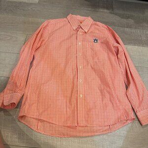 ANTIGUE MENS XL LONG SLEEVE BUTTON UP SHIRT ORANGE PLAID AUBURN TIGERS